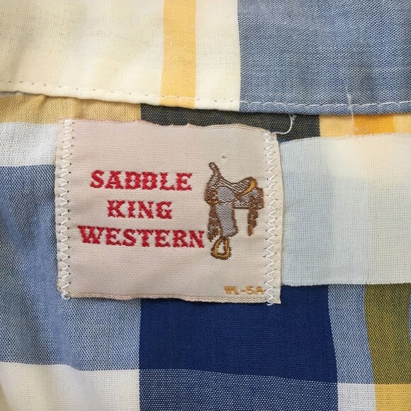 Saddle King Shirt Men Medium Western Short Sleeve Pearl Snaps Plaid - Picture 6 of 6